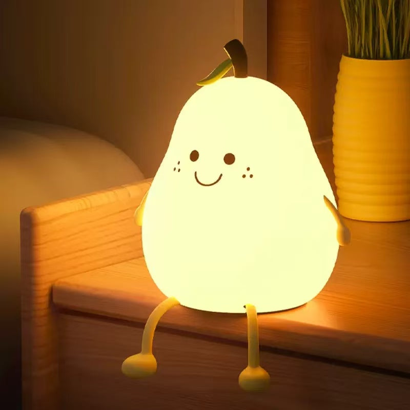 Cartoon Silicone Pear Night Light USB Charging 7 Colors Change Night Light LED Table Lamp