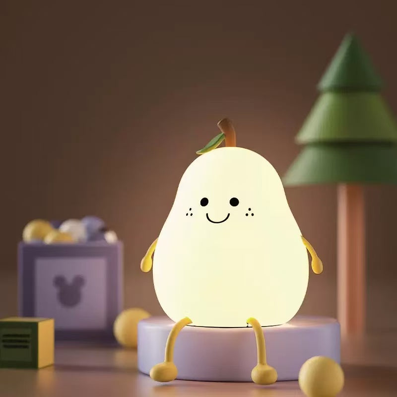 Cartoon Silicone Pear Night Light USB Charging 7 Colors Change Night Light LED Table Lamp